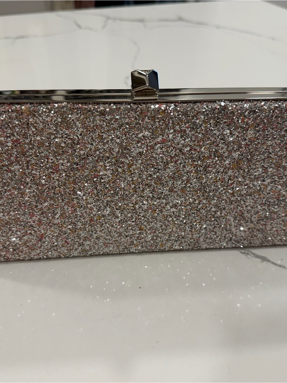 Jimmy Choo Pink and Silver Glitter Hard-Frame Clutch